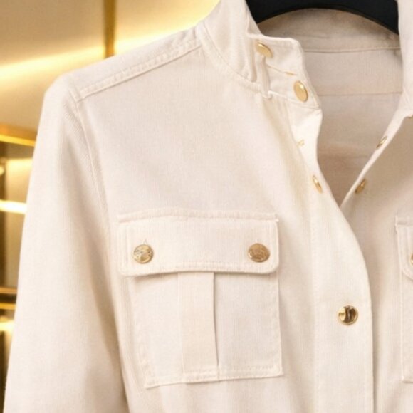 NWT White House Black Market Casual Denim Blush Pastel Color Belted Jacket - Picture 4 of 14